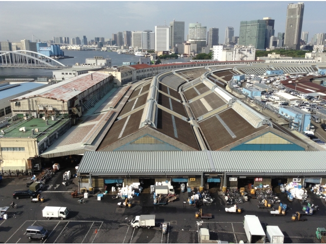 ペギュ―さんが居たホテルの跡地から旧海軍のアール状建物を望む。
